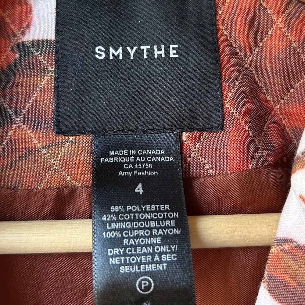 SMYTHE taped pouf sleeve one button blazer in Orange White rust floral Sz 4 - Picture 12 of 13